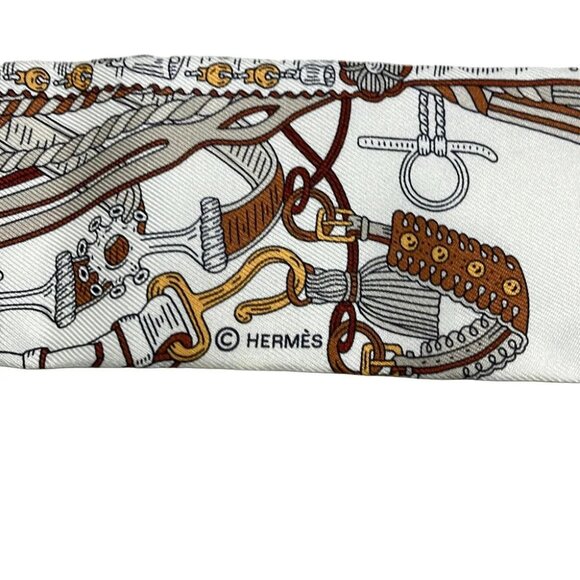 Auth HERMES Twilly - White Dark Brown Brown Scarf - Picture 6 of 6